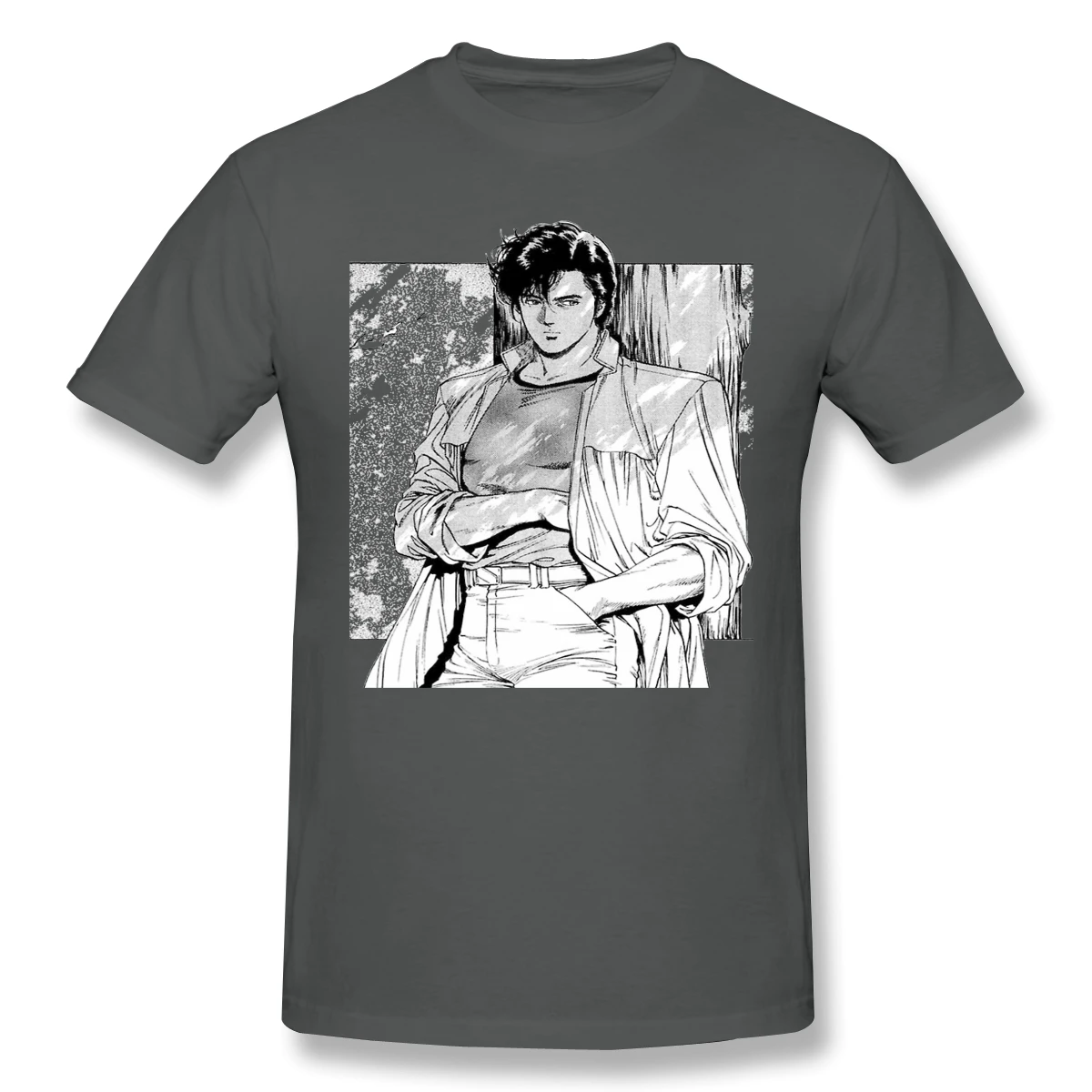 City Hunter - Ryo Saeba художественная черная футболка с коротким рукавом | Мужская одежда