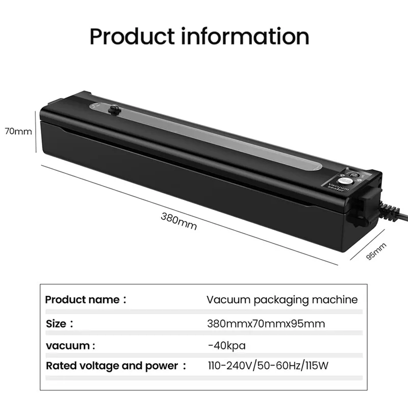 

Househlod Food Vacuum Sealer Packaging Machine Film Sealer Vacuum packer for Kitchen Food Saver including 10pcs Vacuum Bags