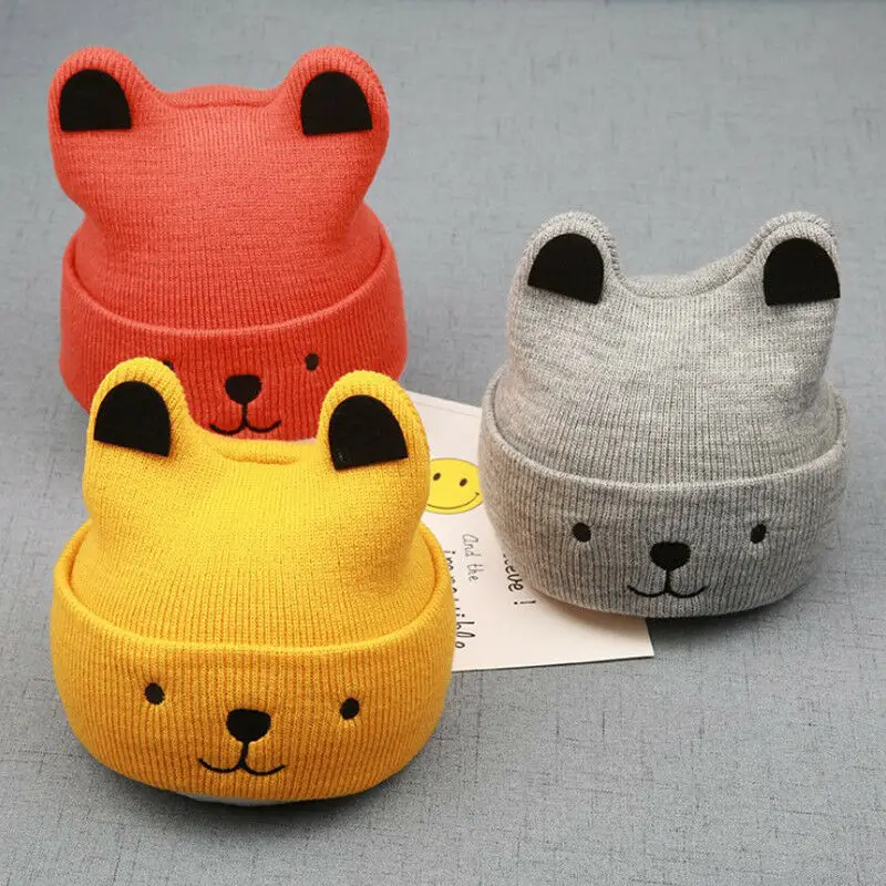 

2021 New Baby 3D Cartoon Hat Spring Autumn Baby Hat for Boys Girls Knitted Cap Winter Warm Solid Color Children Hat