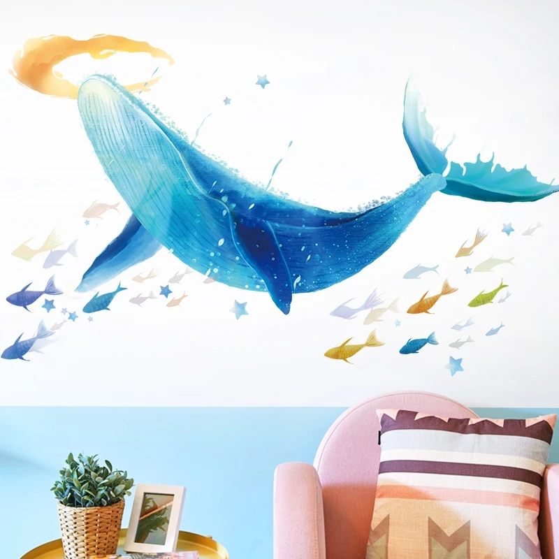 

Blue Whale Wall Sticker Creative Vinyl Art Decals for Kids Babys Room Decoration Underwater World Bedroom Decor Mural Wall Decal