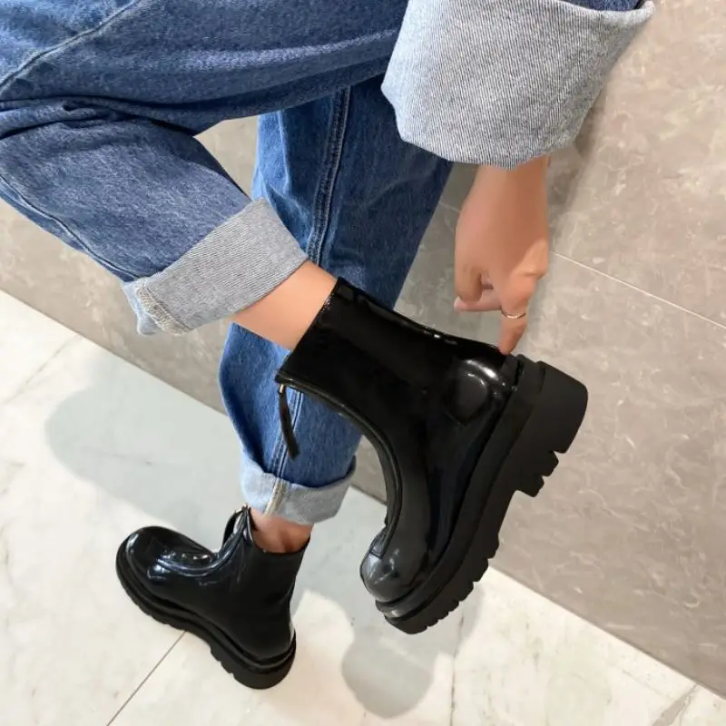 

RIZABINA Real Leather Woman Ankle Boots Fashion Platform High Heel Winter Shoes Woman Warm Zipper Short Boot Footwear Size 34-39