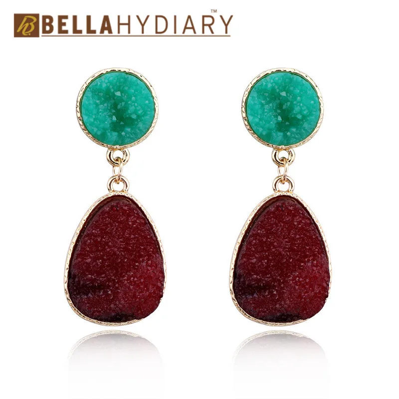 10 Bijoux необычные серьги из смолы Druzy, большие геометрические Висячие серьги для женщин, ювелирное изделие, массивные серьги Mujer Moda Ohrringe - Окраска металла: 10