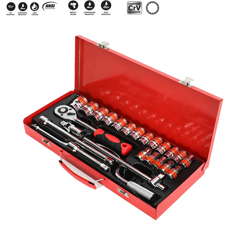 24PCS Tools Set Orange Combination Auto Repair Tool,Extension Rod/Socket Wrench Thickened Iron Hardware Gifts ToolBox For Man