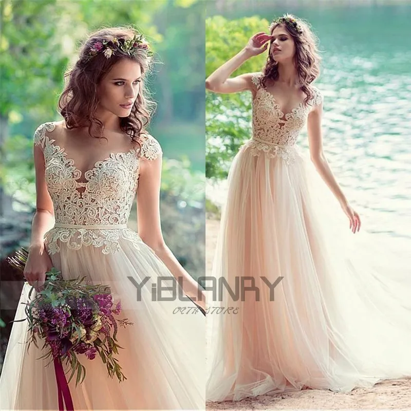 

YILIBERE Lace Wedding Dress Short Sleeve O-Neck Plus Size Luxury Lace Appliques Tulle Cathedral Train Robe Fluffy skirt