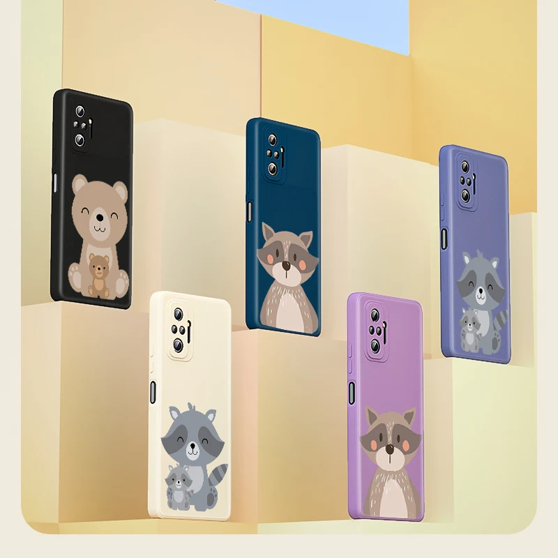 

Cute Cartoon Animal Bear For Xiaomi Redmi Note 10 9 Pro Max 5G 10T 10S 9T 9S 8 7 Liquid Silicone Soft Cover Phone Case