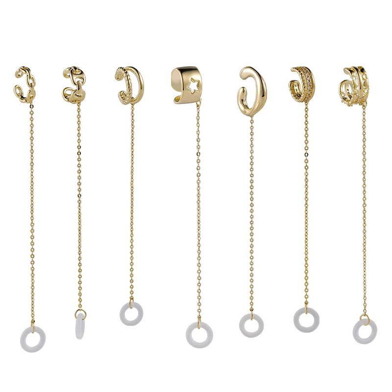 

xiaoboACC Anti-Lost Earphone Chain for Women Korean Fashion 18K Gold Plated Bluetooth Ear Bone Clip On Earrings Free Shipping