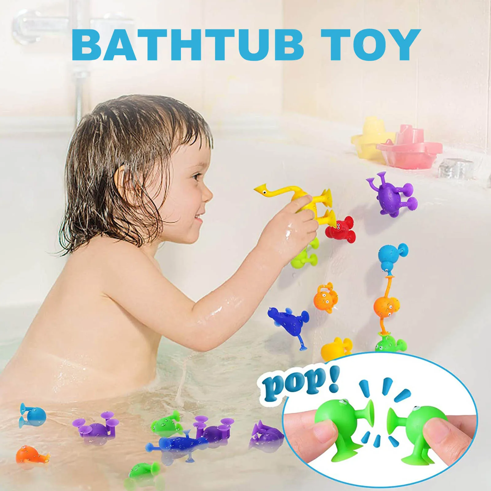 

22-38pcs/set Pop Bath Toy Little Suckers Assembled Sucker Suction Cup Educational Building Block Toy Girl&Boy Kids Gift Fun Game