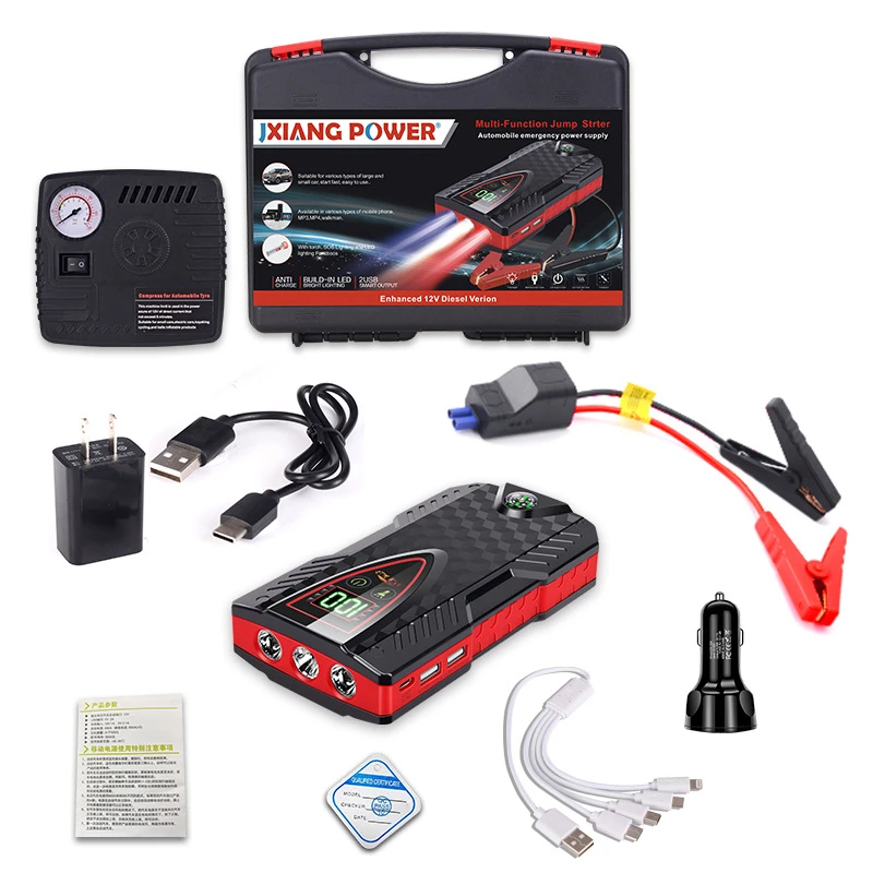 12v 1000a car jump starter 30000mah power bank for mobile phone tablets portable battery car emergency booster starting device free global shipping