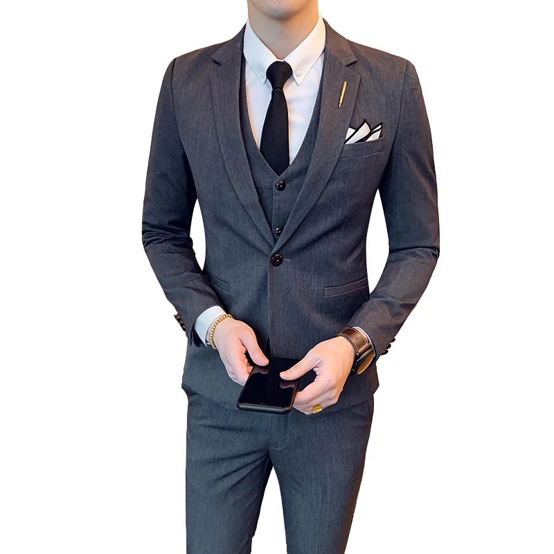 

Pure Color Mens Formal Dress Three-Piece Set ( Jacket + Pants + Vest) Wedding Party Slim Male Suit Blazer S-XXXL
