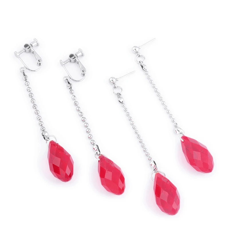 

Kurapika Earrings Hunter x Hunter Anime Cosplay Red Teardrop Crystals Long Chain Cosplay Drop Earrings Jewelry Unisex