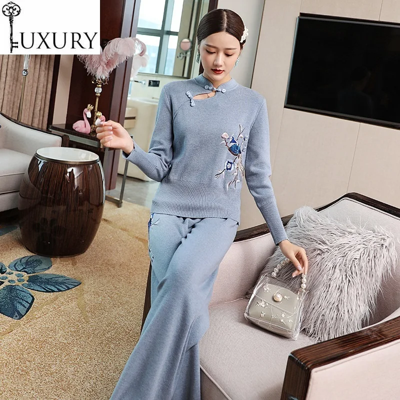 Осенне-зимние модные костюмы-свитера 2020 женские вязаные пуловеры с вышивкой