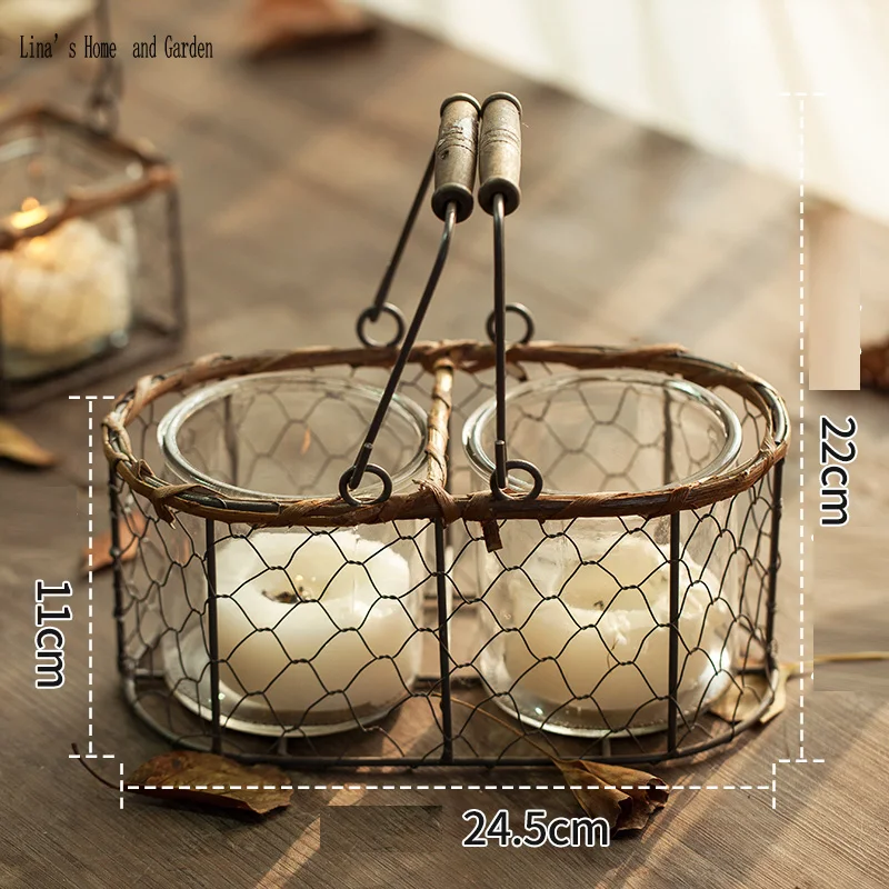 Ретро винтажный двойной стеклянный подсвечник ручной работы с железной