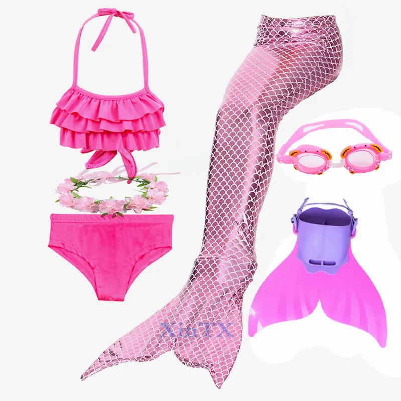6pcs as picture show Детский купальник-бикини с хвостом русалки для девочек, купальник-бикини с хвостом русалки для девочек, купальный костюм с ластами из монофина - Цвет: 6pcs as picture show