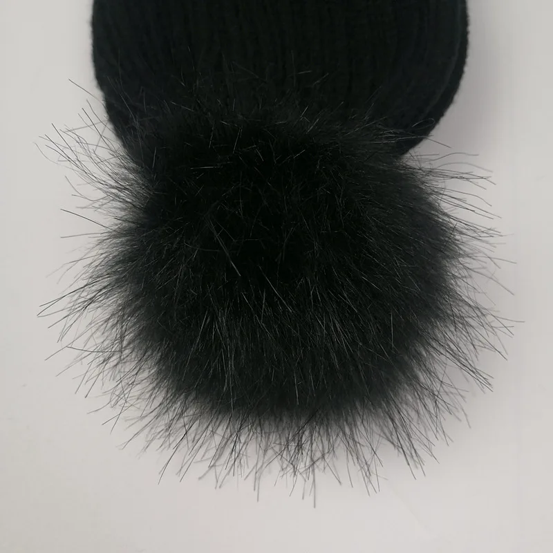Вязаная шапка с помпоном из искусственного меха для взрослых зимние однотонные
