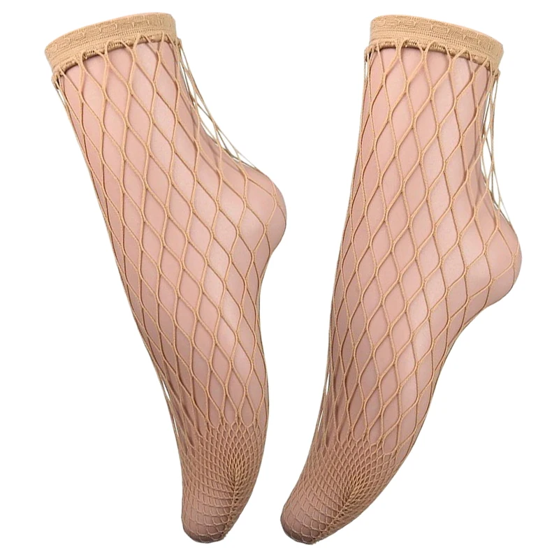 

Khaki Fishnet Socks For Women Summer Sexy Hollow Out Elasticity Mesh Socks Transparent Breathable Thin Short Sock Female