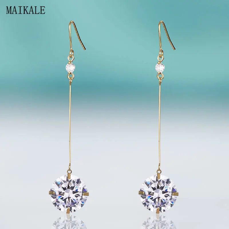 

MAIKALE Trendy Long Earrings for Women AAA+ Cubic Zirconia Dangle Drop Earring Zircon Hanging Hook Earing Brincos Top Quality