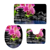 modern style beautiful orchids 3d printing toilet seat cover bathroom ground mat anti slip rugs decorate soft carpet washable