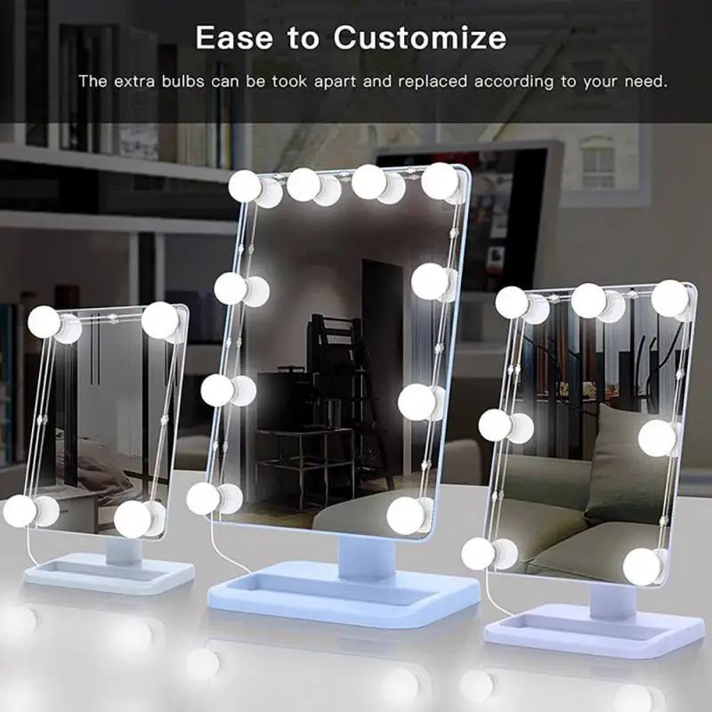 USB White Dresser Light 10 Lamp LED Dimmable Soft 220V for Dressing Table Plastic Girl Bedroom Decoration | Дом и сад