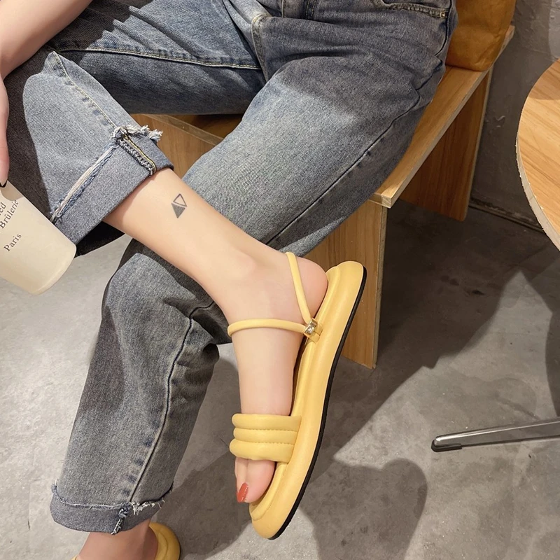 

Beige Heeled Sandals Low-Heeled Shoes With Strap Muffins shoe 2021 Summer Two Weare Black Low-heeled Comfort Fashion Flat Elast