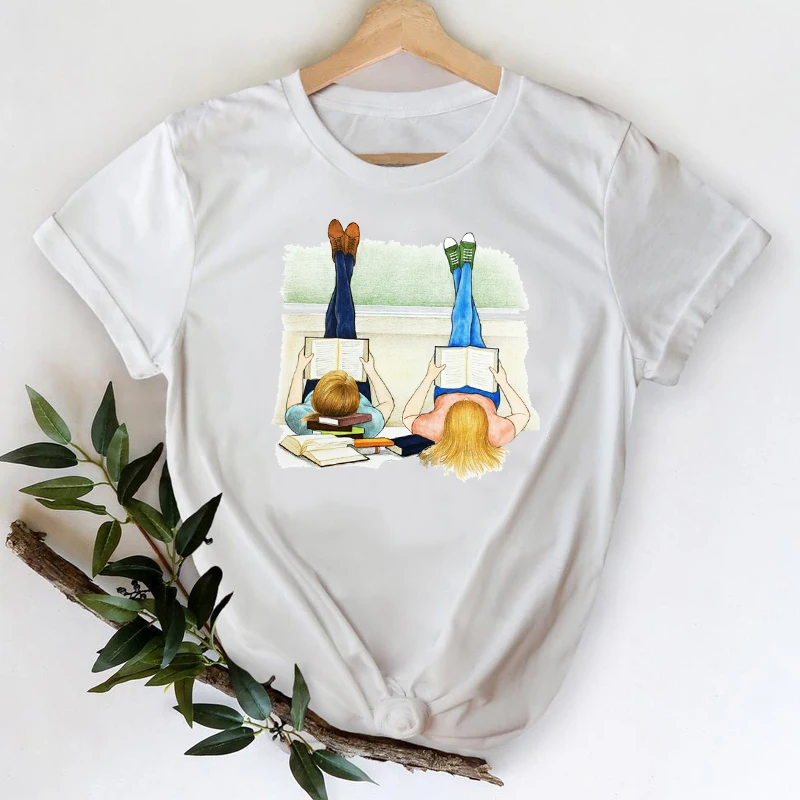 

T-shirts Women 2021 Happy Time Sweet Cartoon Sister Friends Clothing Clothes Graphic Tshirt Top Lady Print Female Tee T-Shirt