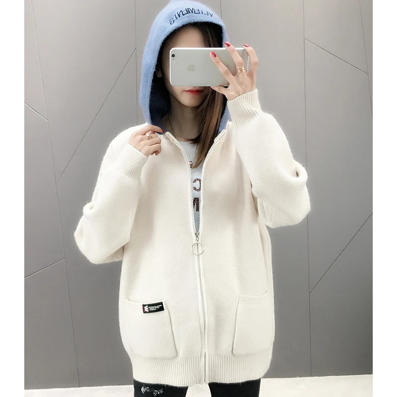 

Women Sweater With A Hood 2020 New Arrival Autumn And Winter Fashion Zipper Female Knitted Cardigan Student Coat Hot sale A61