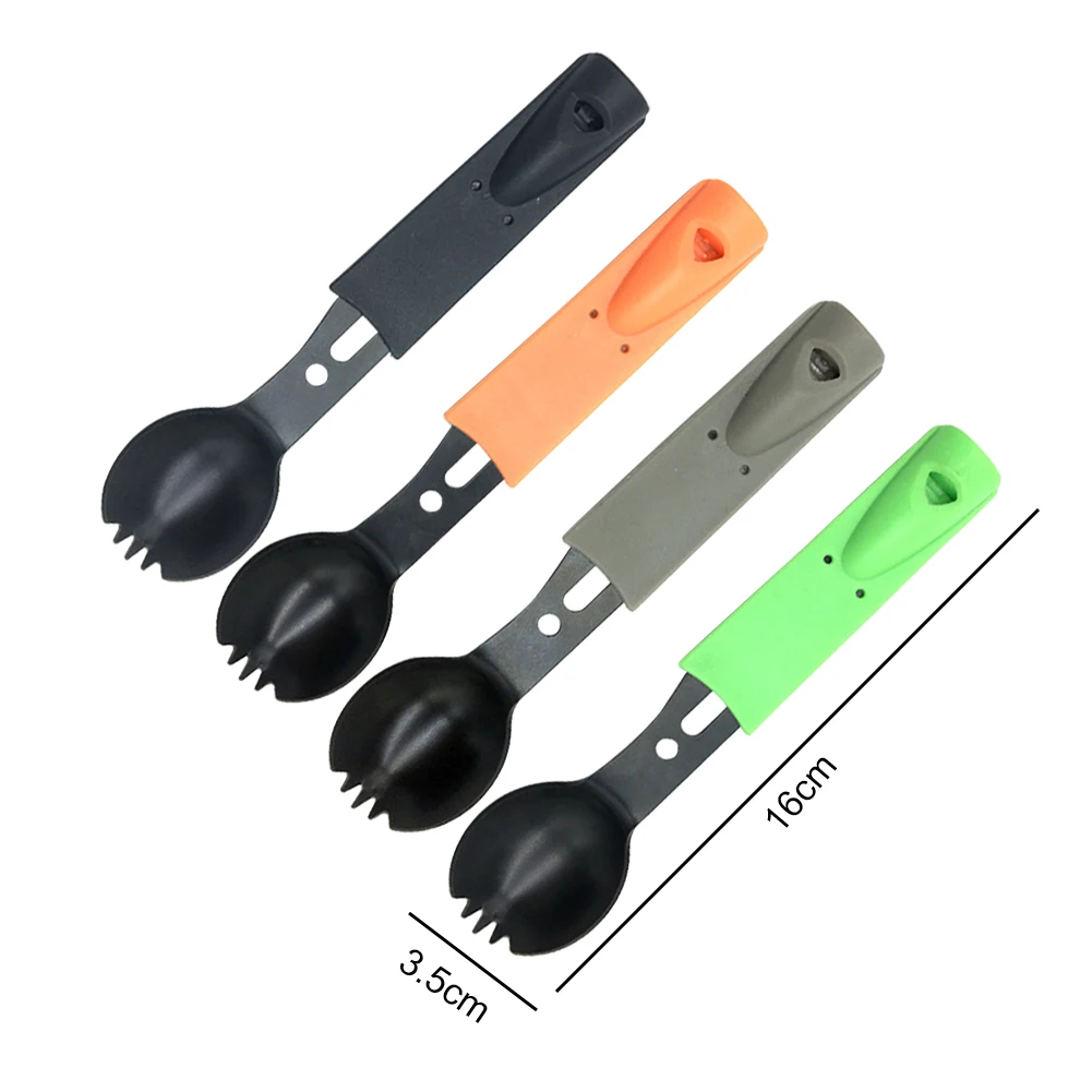 

Stainless Steel Tableware Multi-functional Practical Durable Convenient Outdoor Camping Picnic Spork Fork Spoon with Whistle