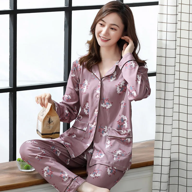 

Plus Size Women Pajamas Sets 2 Pieces Cotton Pajama Long Sleeve Flower Sleepwear Home Clothes Suit Sleep Tops 4XL 200KG