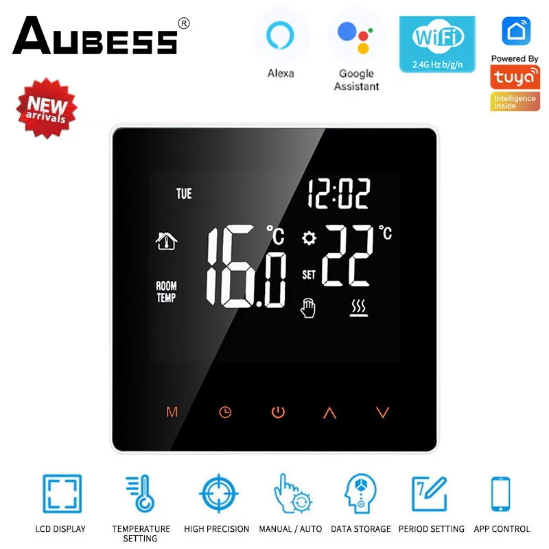 

Aubess WiFi Smart Thermostat For Water/Electric Floor Heating Water/Gas Boiler Work With Tuya Smart Life Alexa Alice Google Home