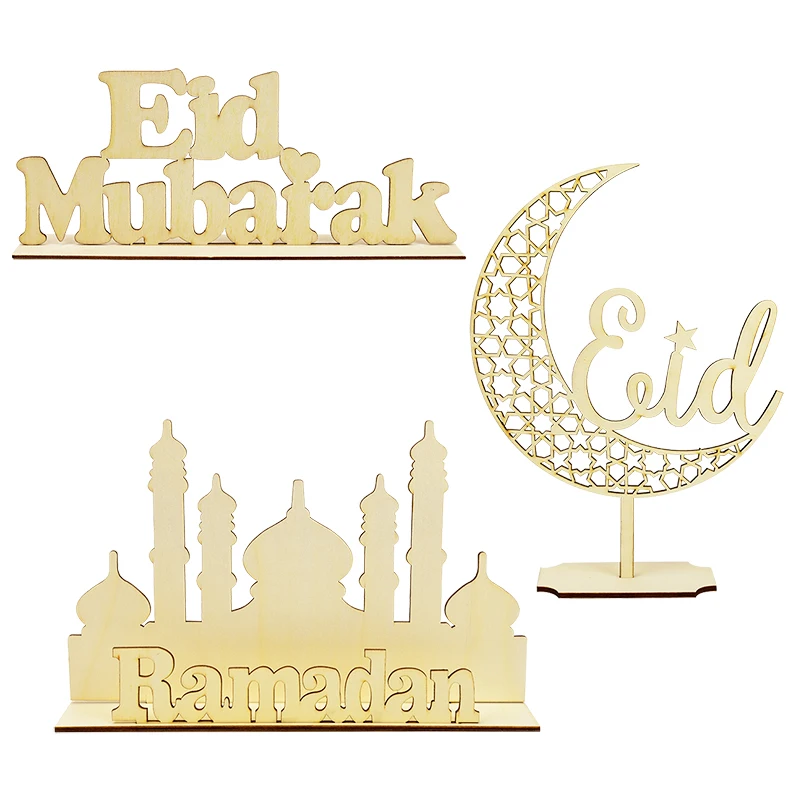 

1Pc Wooden Eid Mubarak Crafts Mosque Ramadan Decorations For Home Table Islamic Muslim Ramadan Party Supplies