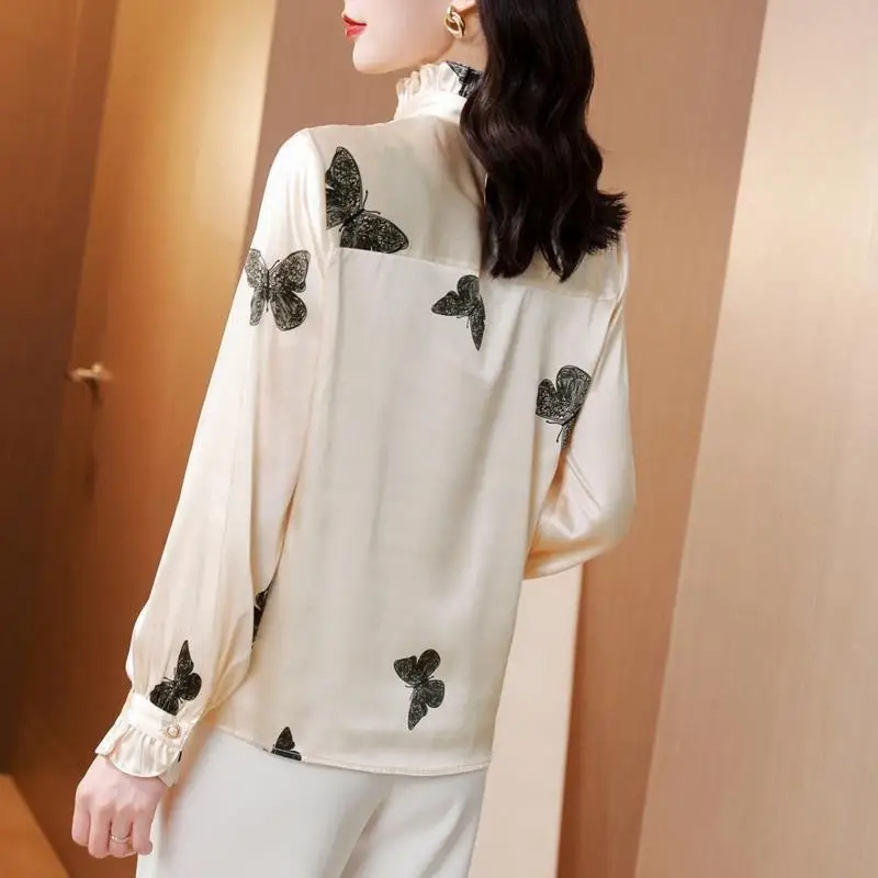

Fashion Shirt Blouse Women Clothes Elegant Casual Long Sleeve Top Office Lady Blusas Mujer Loose Print Satin Blouses Femme Q4605