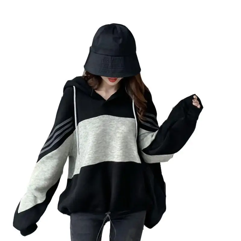 

2021 spring and autumn new loose and lazy wind net red hooded sweater women's Korean super fire stripe long sleeve top