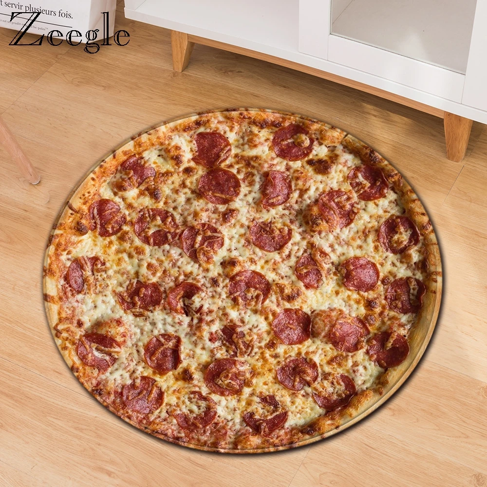 

Zeegle New Fashion Chair Mat Area Rug for Children Room Yoga Mats Big Round Carpet for Living Room 3d Printed Pizza Round Carpet