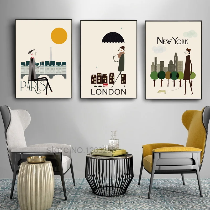 The Morning of City London New York винтажный художественный плакат на холсте Настенная картина