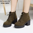 Ботинки женские, на высоком каблуке, со шнуровкой, черные, зимние, размер 35-41, 2020