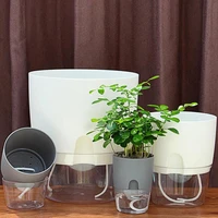 2 tier round resin self watering hydroponic plant flowerpot home office decor