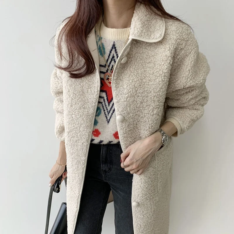 

Wool Blends Wild Long Tops 2020 Autumn Winter Women Jackets Warm Korean Style Office Lady Coat Outerwear