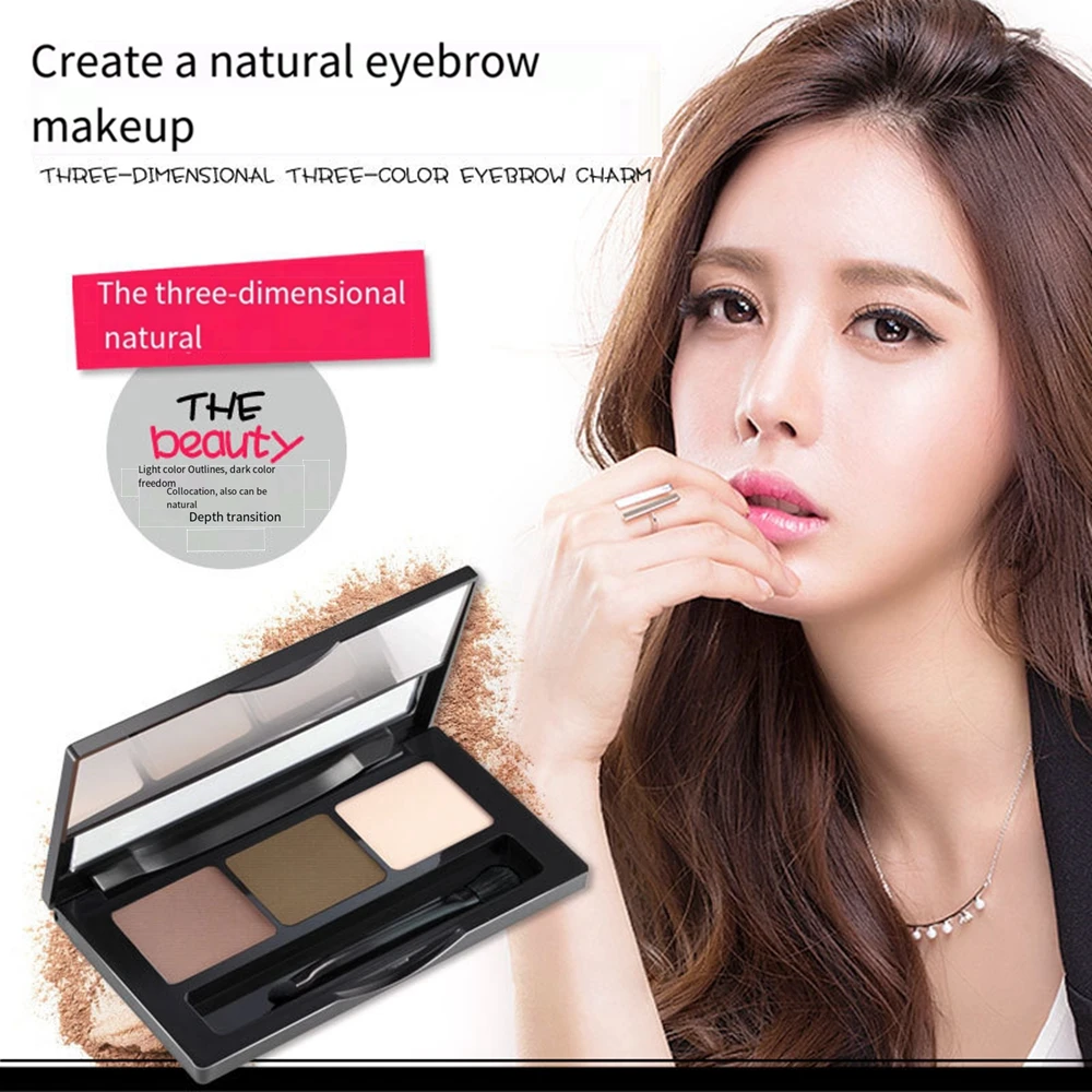 

Three-dimensional natural three-color eyebrow powder highgloss powder eyebrow pencil eye shadow plate makeup cosmetics