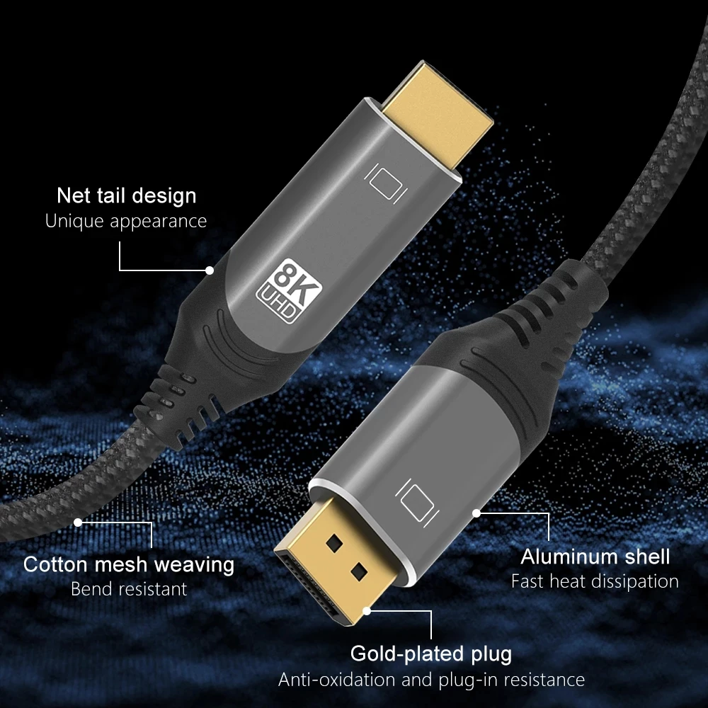 DisplayPort 1 4-HDMI-совместимый кабель 2 8K @ 30Hz 4K 120Hz 2K 165Hz/144Hz Кабель DP-HDMI ible для ПК HP DELL GPU AMD