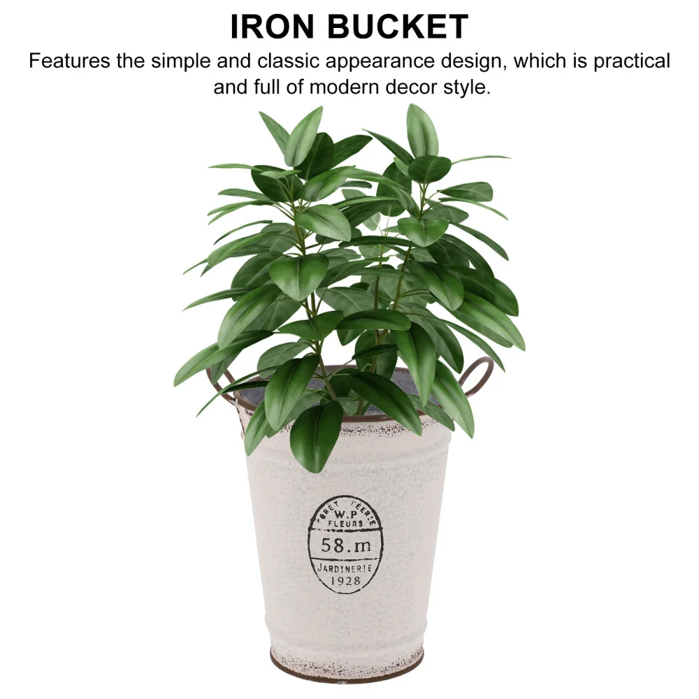 

Round Iron Flower Bucket Gardening Planter Bucket Container Garden Flowerpot