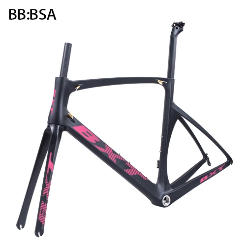 bxt pink logo BXT дороги углерода Велосипеды рама углеродного 700c Bicicleta углерода велосипед Рама V-тормоза дорожный велосипед набор Рам 49/52/54/56 см - Цвет: bxt pink logo