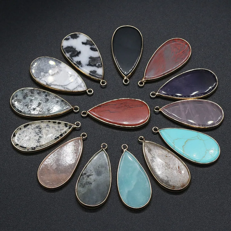

Natural stone pendant drop type Purple quartzs plated pendant necklace for DIY jewelry best birthday gift size 20x45mm