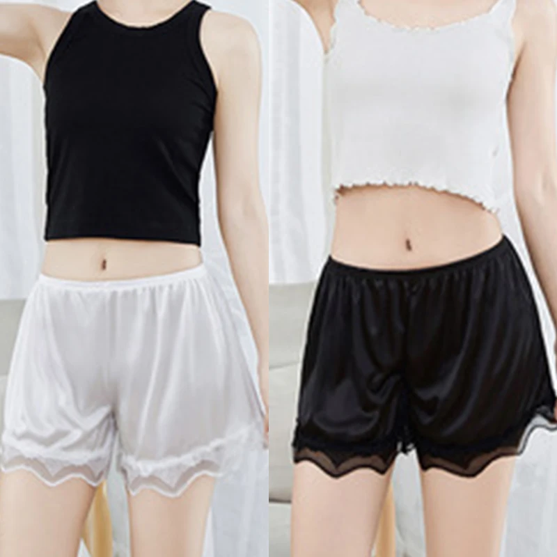 Женские летние шелковые шорты сексуальные кружевные трусы в стиле пэчворк