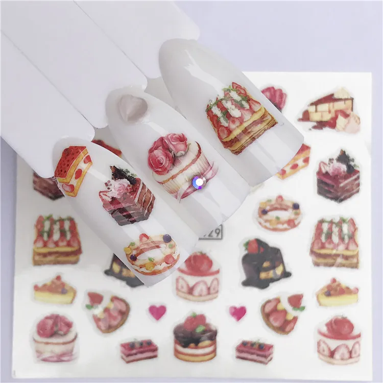 Переводятся с помощью воды наклейки на ногти десерт и принтом Цветущий вкусный