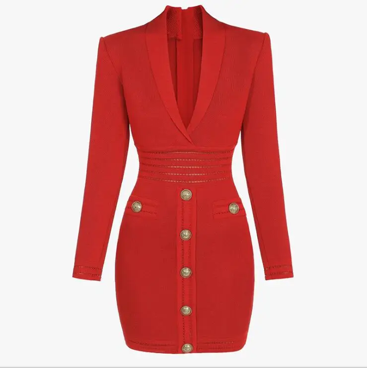 

Женское облегающее мини-платье, однотонное красное, черное трикотажное платье с длинным рукавом и V-образным вырезом, в стиле Звезд, для осен...