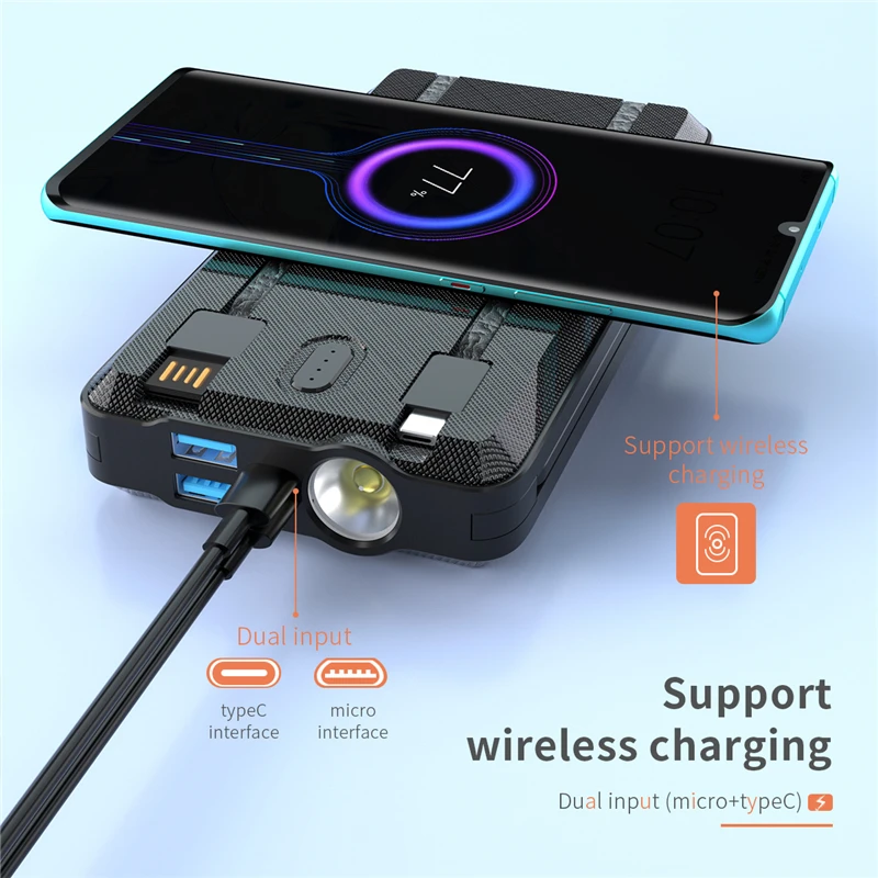 

30000mAh Wireless Solar Power Bank for Xiaomi iPhone 12 Pro 11 Samsung S20 Poverbank Portable External Battery Charger Powerbank