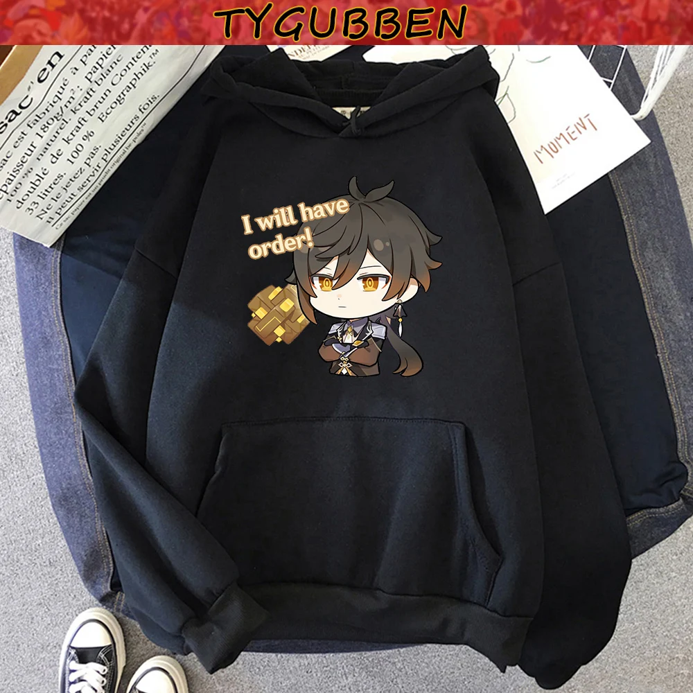 

Милые толстовки с капюшоном и принтом Zhongli Y2k для женщин и мужчин, зима 2021, толстовки с длинным рукавом Genshin Impact, толстовки, топы