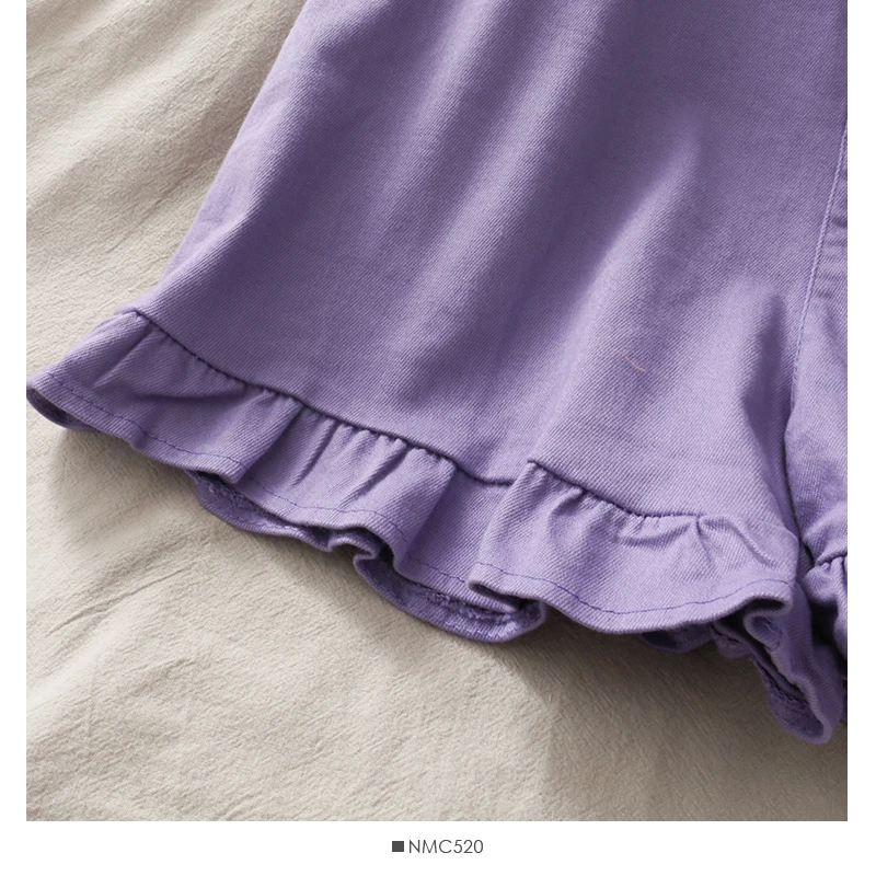 

2020 Summer purple front buttons Shorts for Women ruffles Shorts with High Waist Female A-line Short trousers Feminino