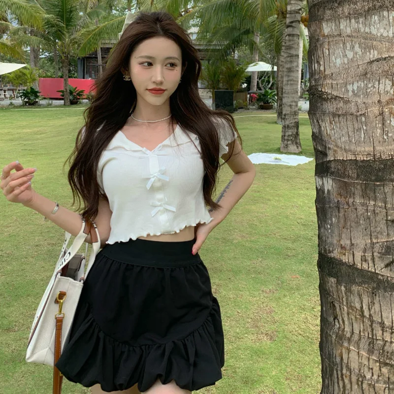 

Polyester T-shirts Women Clothes Tees Top Summer Solid Color Short T Shirts Mujer V-Neck Short Sleeves Harajuku Slim Blouse