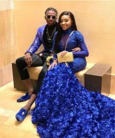 royal blue prom dresses mermaid long sleeve appliques formal pageant holidays wear graduation evening party gowns plus size