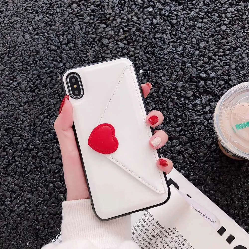 Love Heart Envelope Phone Case for iPhone 6 7 8 Plus X XS XR Max Wallet Leather Soft Shell Cover Coque | Мобильные телефоны и